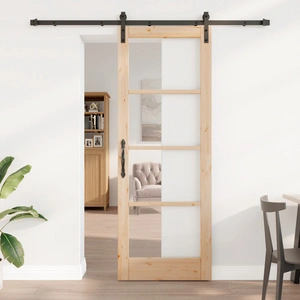 Плъзгаща се врата ORKDAL 78x211x4 см от масивна борова дървесина със стъкло и комплект аксесоари