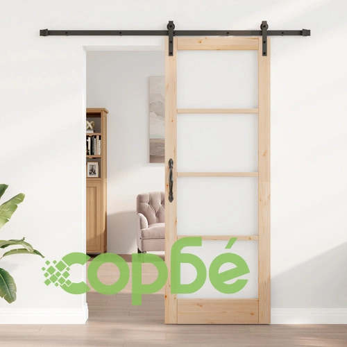 Плъзгаща се врата ORKDAL 78x211x4 см от масивна борова дървесина със стъкло и комплект аксесоари ➤ топ цена ➤ sorbe.bg