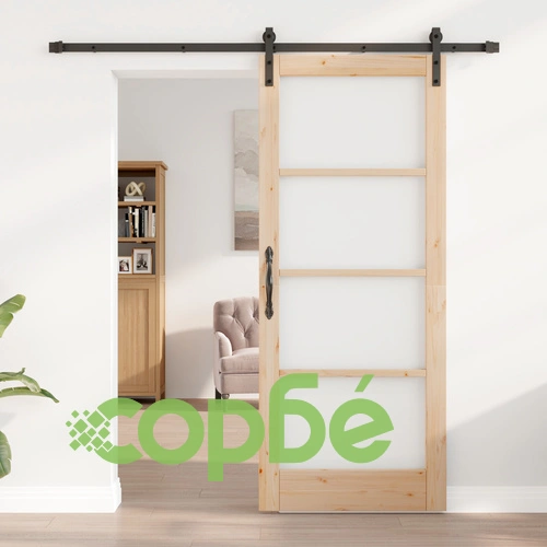 Плъзгаща врата ORKDAL 83x202x4 см с комплект хардуер - Масивно борово дърво и стъкло ➤ топ цена ➤ sorbe.bg