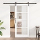 Плъзгаща се врата ORKDAL от бяло масивно дърво и стъкло с монтажен комплект, 83x202x4 см