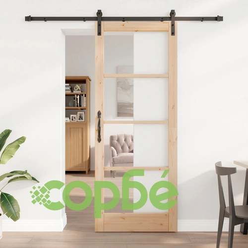 Плъзгаща се врата ORKDAL 83x211x4 см от масивно борово дърво и стъкло с хардуерен комплект ➤ топ цена ➤ sorbe.bg