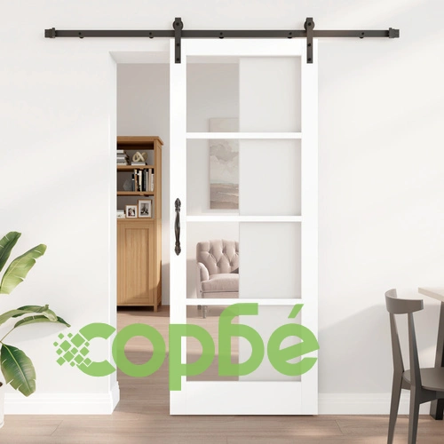 Плъзгаща врата ORKDAL с аксесоари - Бяло масивно дърво и стъкло 83x211x4 см ➤ топ цена ➤ sorbe.bg