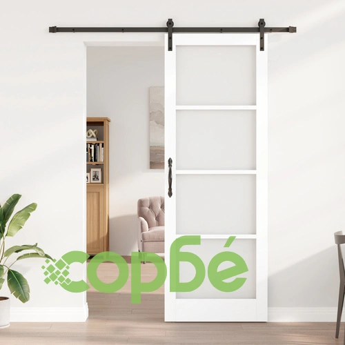 Плъзгаща Врата ORKDAL от Масивно Дърво и Стъкло - Бяла, 83x232x4 см с Комплект Механизъм ➤ топ цена ➤ sorbe.bg