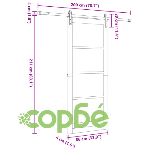 Плъзгаща интериорна врата ORKDAL 86x211x4 см от масивно борово дърво и стъкло с комплект оборудване ➤ топ цена ➤ sorbe.bg