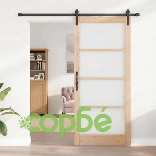 Плъзгаща се врата ORKDAL от масивно дърво бор и стъкло, 93x211x4 см с комплект хардуер ➤ топ цена ➤ sorbe.bg
