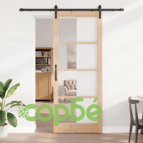 Плъзгаща се врата ORKDAL 93x232x4 см от масивно борово дърво и стъкло с комплект за монтаж ➤ топ цена ➤ sorbe.bg