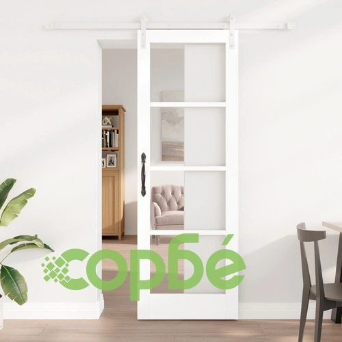 Плъзгаща Врата ORKDAL Бяла с Монтажен Комплект - Масивно Дърво и Стъкло, 73.5 x 211 x 4 см ➤ топ цена ➤ sorbe.bg