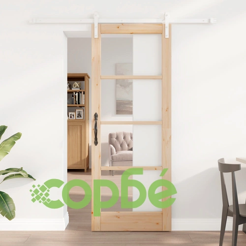 Плъзгаща врата ORKDAL от масивно борово дърво и стъкло с комплект за инсталация, 78x202x4 см ➤ топ цена ➤ sorbe.bg