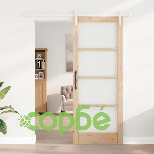 Плъзгаща се врата ORKDAL 83x211x4 см от масивна дървесина бор със стъкло и комплект за монтаж ➤ топ цена ➤ sorbe.bg