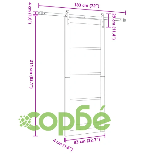 Плъзгаща Врата ORKDAL от Бяло Масивно Дърво и Стъкло 83x211x4 см с Хардуерен Комплект ➤ топ цена ➤ sorbe.bg