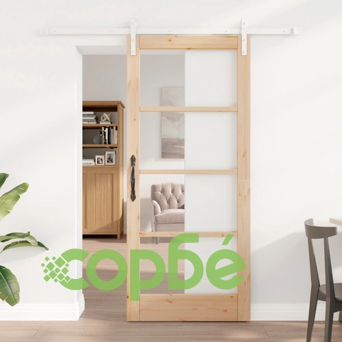 Плъзгаща врата ORKDAL 86x198,5x4 см от масивно борово дърво и стъкло с комплект механизми ➤ топ цена ➤ sorbe.bg