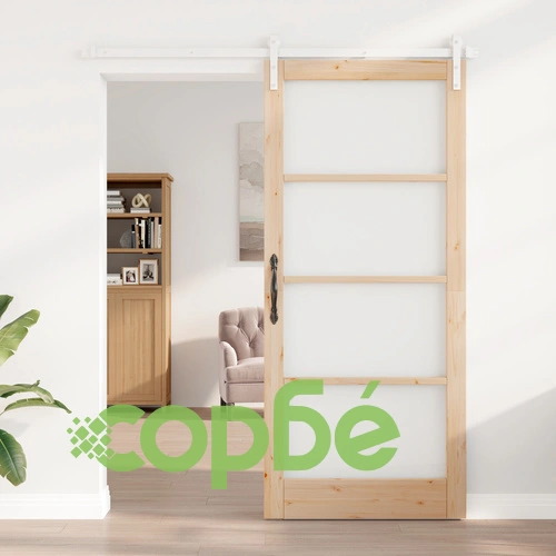 Плъзгаща врата ORKDAL 93x211x4 см от масивно иглолистно дърво и стъкло с комплект за монтаж ➤ топ цена ➤ sorbe.bg