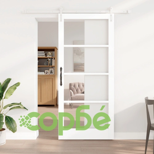 Плъзгаща се врата ORKDAL от масивно бяло дърво и стъкло с комплект за монтаж, 93x211x4 см ➤ топ цена ➤ sorbe.bg