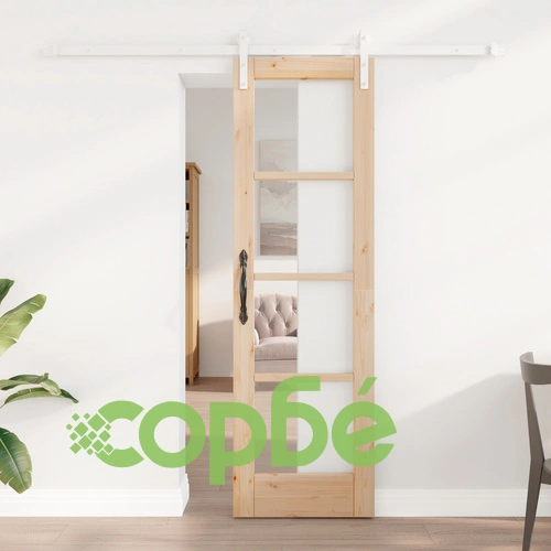 Плъзгаща се врата ORKDAL от масивно дърво и стъкло с комплект за монтаж ➤ топ цена ➤ sorbe.bg