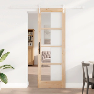 Плъзгаща врата ORKDAL 73.5 x 211 x 4 см от масивен бор със стъкло и пълен комплект аксесоари