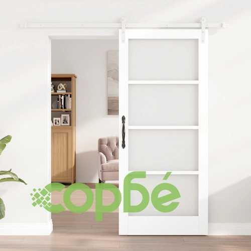 Плъзгаща Врата ORKDAL Бяла от Масивно Дърво и Стъкло 86x198.5x4 см с Хардуерен Комплект ➤ топ цена ➤ sorbe.bg