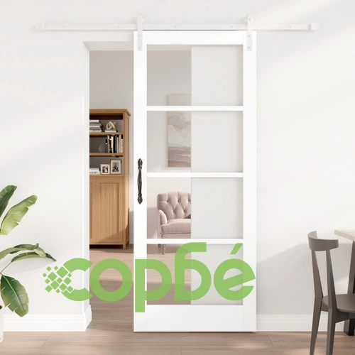 Плъзгаща се врата ORKDAL от бяла масивна дървесина и стъкло 86x211x4 см с хардуерен комплект ➤ топ цена ➤ sorbe.bg