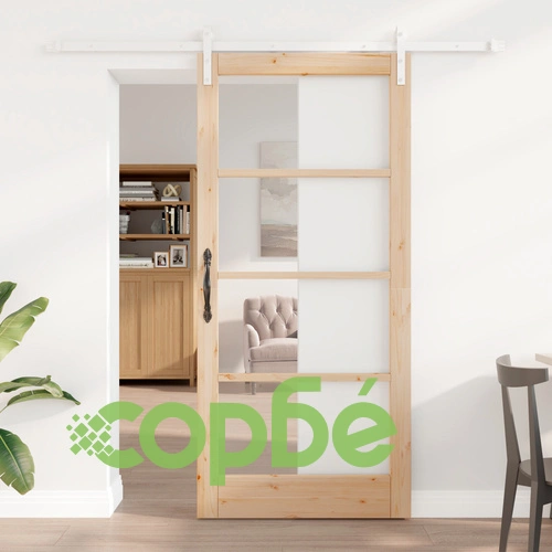 Плъзгаща се врата ORKDAL от масивен бор и стъкло с комплект за монтаж, 93x202x4 см ➤ топ цена ➤ sorbe.bg