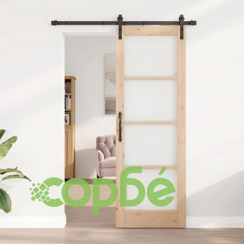 Плъзгаща врата ORKDAL с релсов механизъм 73.5 x 211 см борово дърво и метал ➤ топ цена ➤ sorbe.bg