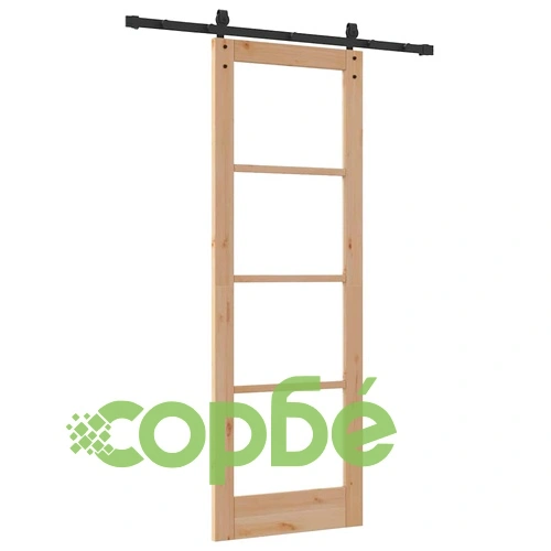 Плъзгаща врата ORKDAL с релсов механизъм 73.5 x 211 см борово дърво и метал ➤ топ цена ➤ sorbe.bg