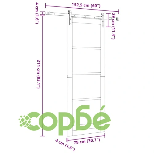 Плъзгаща се врата ORKDAL с релси 78x211 см борово дърво и метал ➤ топ цена ➤ sorbe.bg