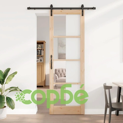 Плъзгаща се врата ORKDAL с метален механизъм 78x232 см борово дърво кафяво ➤ топ цена ➤ sorbe.bg