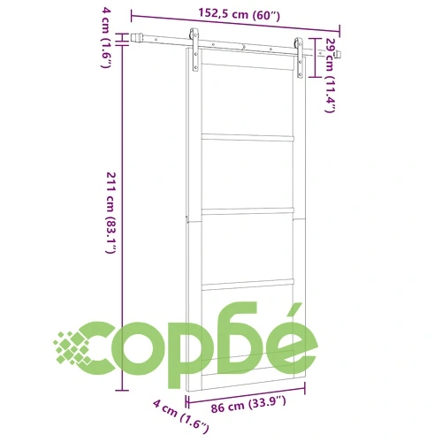 Плъзгаща се врата ORKDAL с релсов механизъм 86x211 см борово дърво и метал ➤ топ цена ➤ sorbe.bg