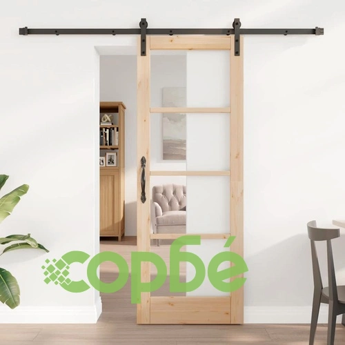 Плъзгаща се врата ORKDAL с релсов механизъм 73.5 x 198.5 см борово дърво и метал ➤ топ цена ➤ sorbe.bg