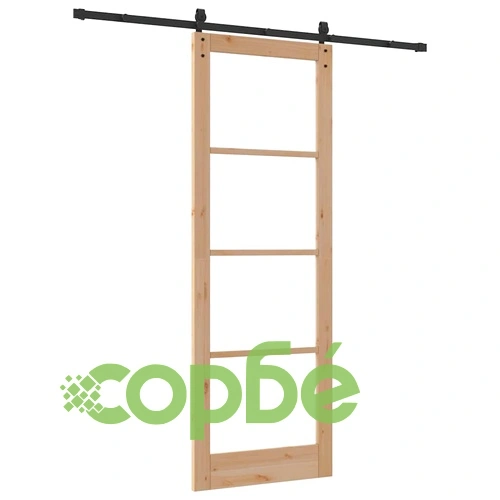 Плъзгаща се врата ORKDAL с релсов комплект 83x232 см борово дърво и метал ➤ топ цена ➤ sorbe.bg