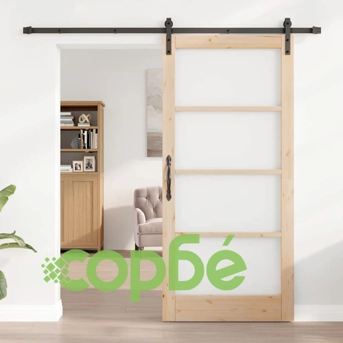 Плъзгаща се врата ORKDAL с монтажен комплект 93x202 см дърво и метал кафяво ➤ топ цена ➤ sorbe.bg