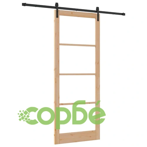 Плъзгаща се врата ORKDAL с хардуер 93x232 см борово дърво и метал кафяв цвят ➤ топ цена ➤ sorbe.bg