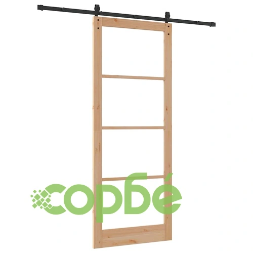 Плъзгаща се врата ORKDAL с хардуер 93x232 см борово дърво и метал кафяв цвят ➤ топ цена ➤ sorbe.bg