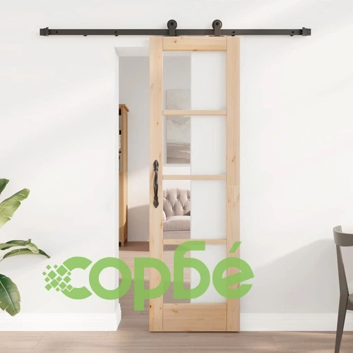 Плъзгаща врата ORKDAL от борово дърво и стъкло 61x198.5 см кафява ➤ топ цена ➤ sorbe.bg