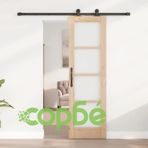 Плъзгаща врата ORKDAL от борово дърво и стъкло 61x198.5 см кафява ➤ топ цена ➤ sorbe.bg