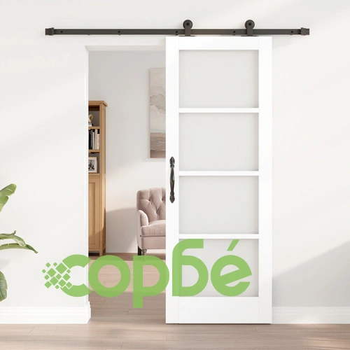 Плъзгаща Врата ОРКДАЛ с Комплект Бяло Масивно Дърво и Стъкло 73.5x198.5x4 см ➤ топ цена ➤ sorbe.bg