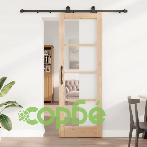 Плъзгаща врата ORKDAL с монтажен комплект - 73.5x211x4 см, Масивна борова дървесина и стъкло ➤ топ цена ➤ sorbe.bg