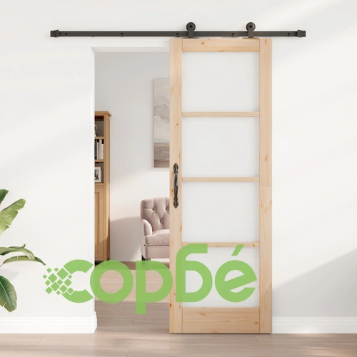 Плъзгаща врата ORKDAL с монтажен комплект - 73.5x211x4 см, Масивна борова дървесина и стъкло ➤ топ цена ➤ sorbe.bg