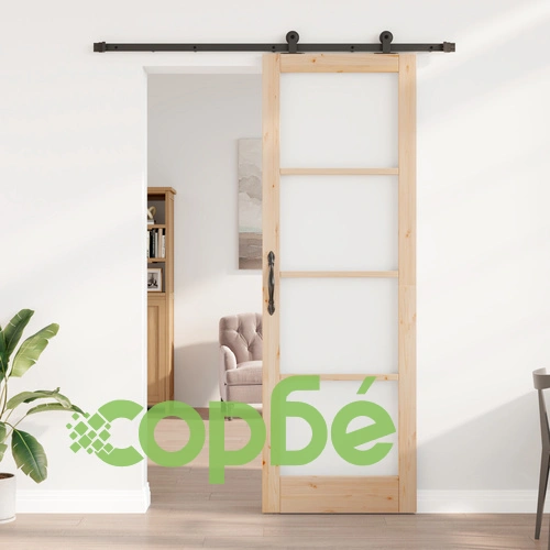Плъзгаща врата ORKDAL 78x232x4 см от масивно борово дърво и стъкло с комплект за монтаж ➤ топ цена ➤ sorbe.bg