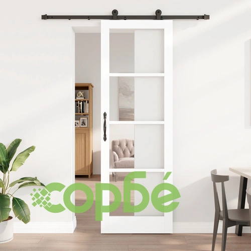 Плъзгаща врата ОРКДАЛ от масивно дърво и стъкло, вътрешна врата 78x232x4 см, бяла ➤ топ цена ➤ sorbe.bg