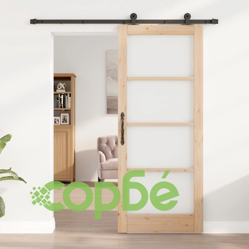 Плъзгаща врата ORKDAL 83x202x4 см от масивна борова дървесина и стъкло с комплект за монтаж ➤ топ цена ➤ sorbe.bg