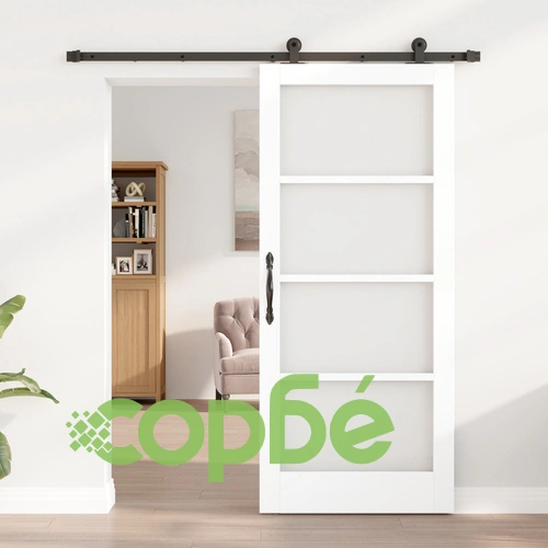 Плъзгаща врата ОРКДАЛ от бяла солидна дървесина и стъкло, интериорна, 86x198.5x4 см с комплект за монтаж ➤ топ цена ➤ sorbe.bg