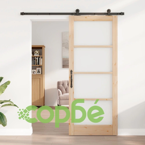 Плъзгаща врата ORKDAL 86x211x4 см от масивно борово дърво и стъкло с монтажен комплект ➤ топ цена ➤ sorbe.bg