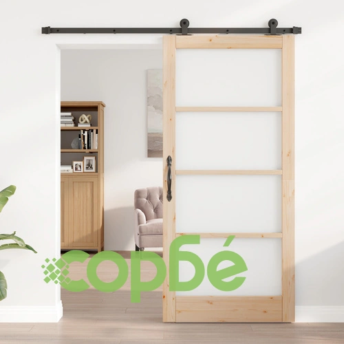 Плъзгаща врата ORKDAL от масивно борово дърво и стъкло с комплект за окачване, 93x202x4 см ➤ топ цена ➤ sorbe.bg