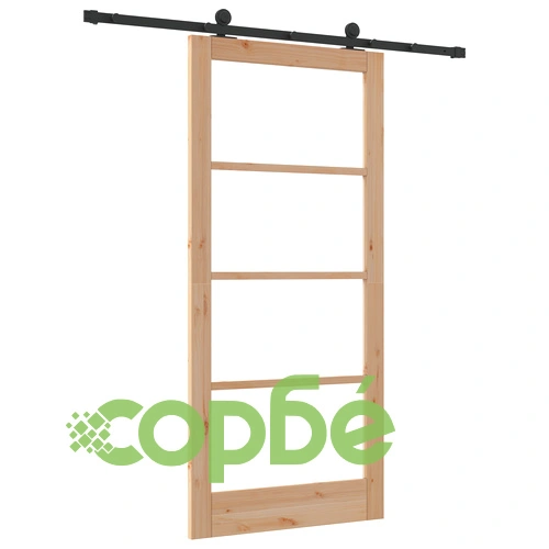 Плъзгаща врата ORKDAL от масивно борово дърво и стъкло с комплект за окачване, 93x202x4 см ➤ топ цена ➤ sorbe.bg