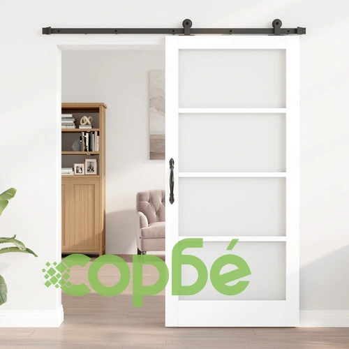 Плъзгаща Врата ОРКДАЛ от Бяла Масивна Дървесина и Стъкло, 93x202 см ➤ топ цена ➤ sorbe.bg