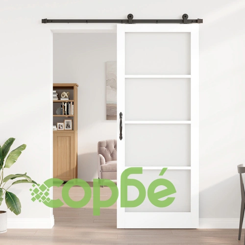 Плъзгаща Врата ORKDAL с Оборудване от Бяло Масивно Дърво и Стъкло 93x232x4 см ➤ топ цена ➤ sorbe.bg