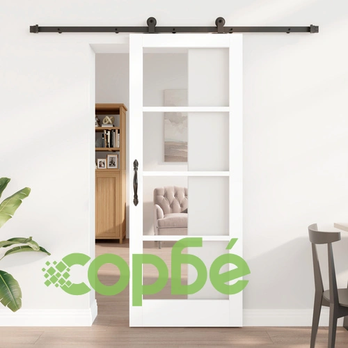 Плъзгаща Врата ORKDAL от Масивно Дърво и Стъкло - Бяла, 78x202x4 см, с Комплект Хардуер ➤ топ цена ➤ sorbe.bg