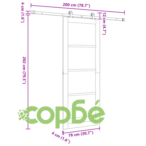 Плъзгаща Врата ORKDAL от Масивно Дърво и Стъкло - Бяла, 78x202x4 см, с Комплект Хардуер ➤ топ цена ➤ sorbe.bg