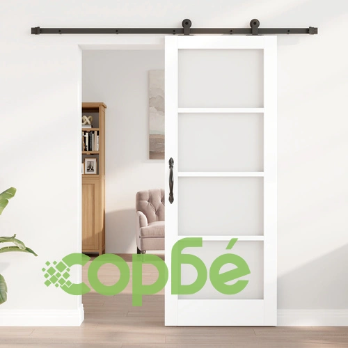 Плъзгаща Врата ORKDAL от Масивно Дърво и Стъкло - Бяла, 78x202x4 см, с Комплект Хардуер ➤ топ цена ➤ sorbe.bg