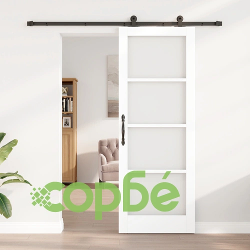 Плъзгаща врата ORKDAL с комплект оборудване - Бяла, от солидно дърво и стъкло, 78x211x4 см ➤ топ цена ➤ sorbe.bg